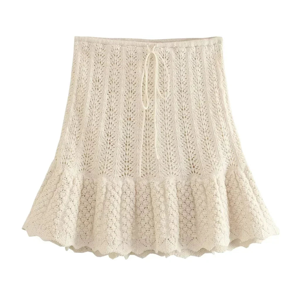 Női Ruha – Horgolt Design – Ujjatlan – Laza Illeszkedés – Ráncos Részlet